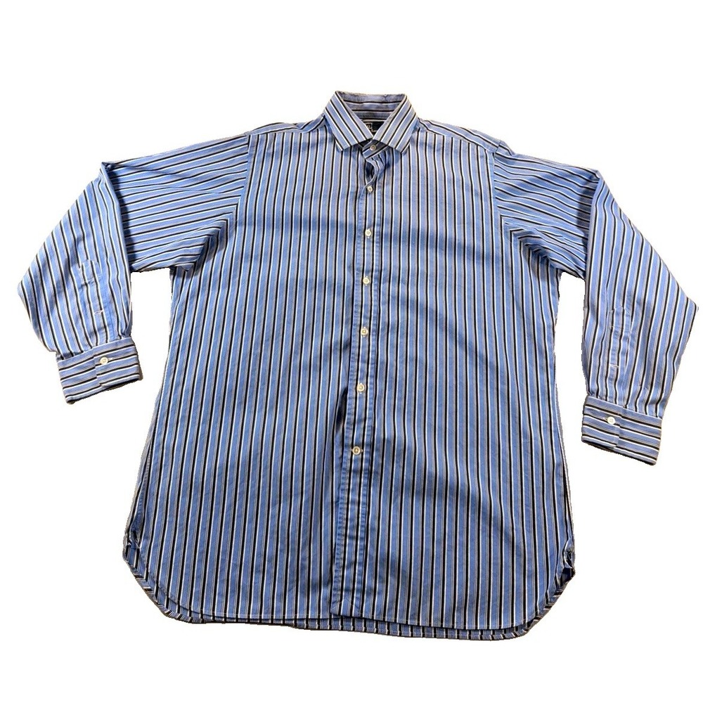 Polo Ralph Lauren Mens 16.5 32/33 Classic Fit Blue Stripe Cotton Dress Shirt